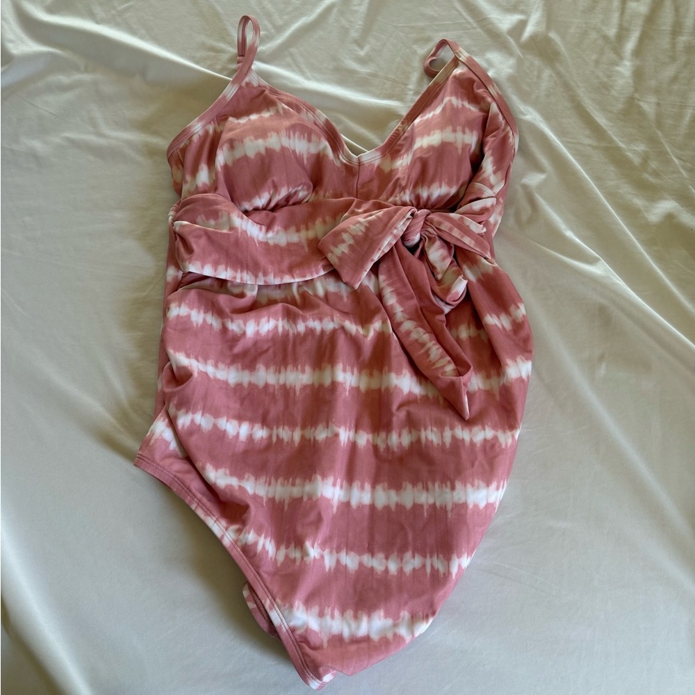 Isabel by Ingrid and Isabel Maternity Pink and White Tie-Dye Swimsuit large